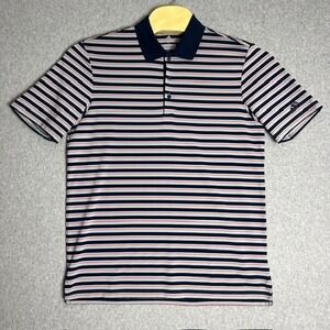 Adidas Golf Men's Polo Shirt Navy Blue Striped Short Sleeve Athletic Size Medium